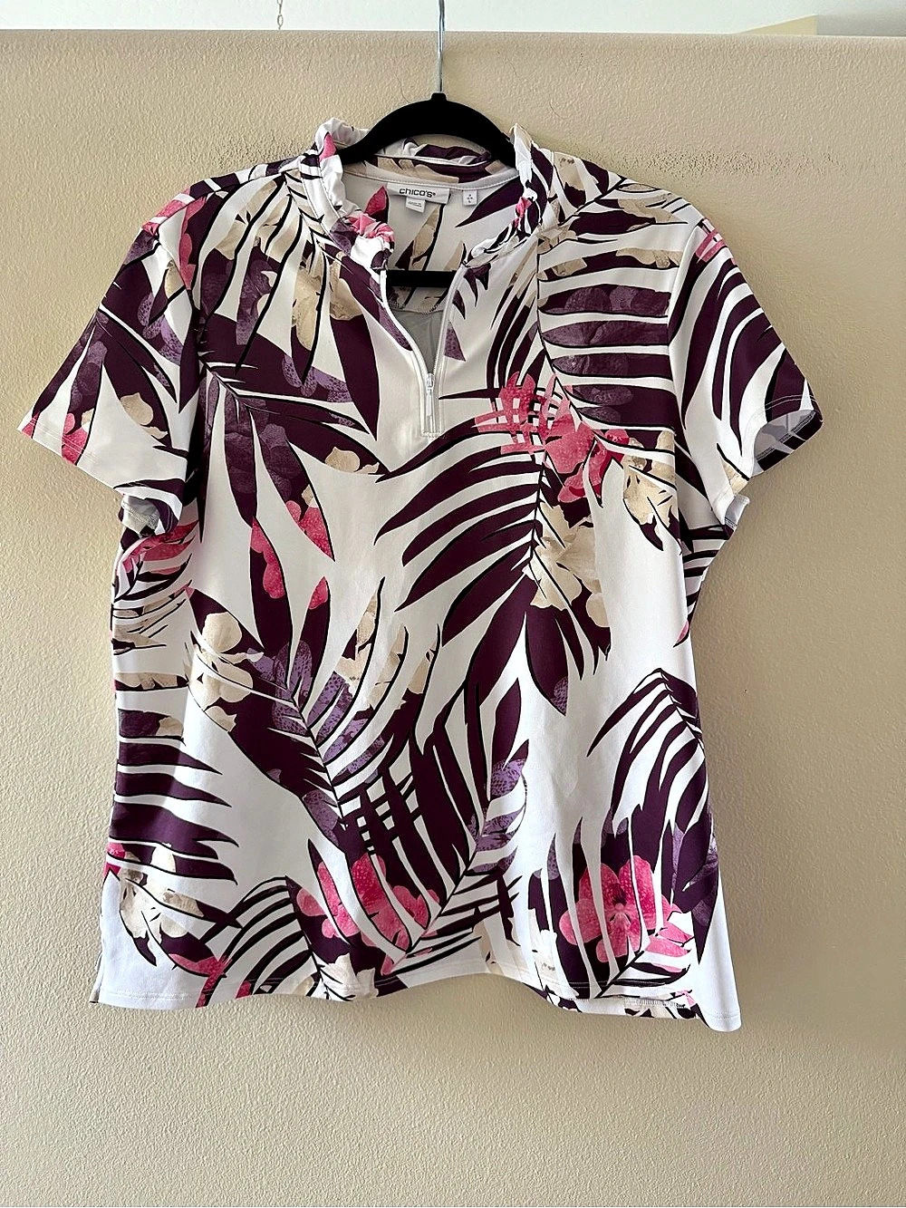 Chico's Zenergy UPF Printed Half Zip Polo Purple & Pink Large